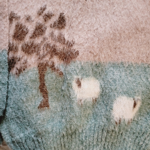 SoldVtg Icelandic Wool Sheep Scene Pure New Wool Sweater Size medium Knit Chunky - Picture 2 of 11